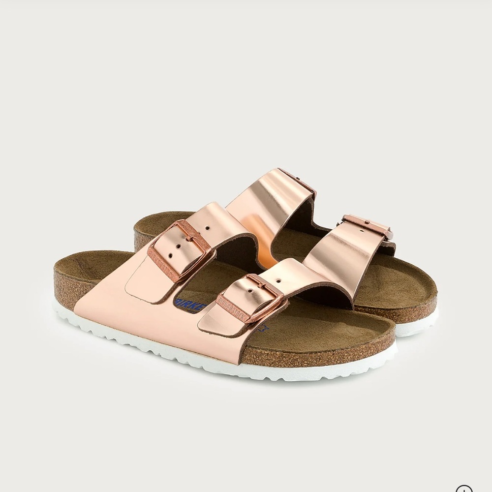 NWT Birkenstock Arizona Soft Footbed Sandal Women’s Size 6 Metallic Copper
